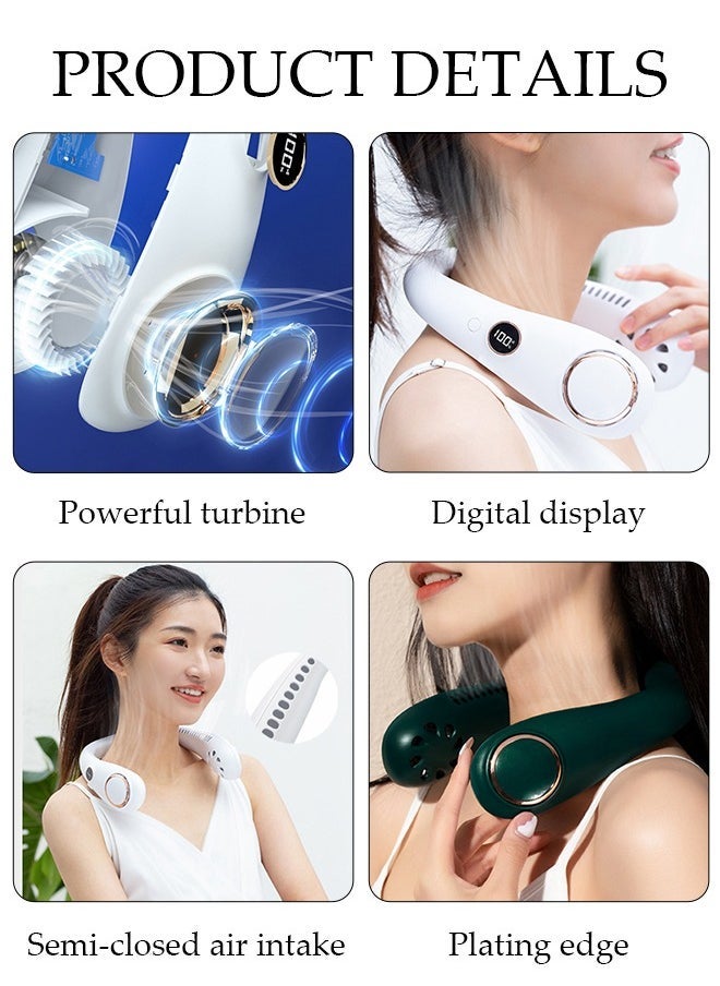 Portable Neck Fan with Battery Display 3 Speed Rechargeable Bladeless Neck Fan, Adjustable Wearable Personal Fan for Women and Men Great Cooling Fan For Travel, Outdoors & Sports