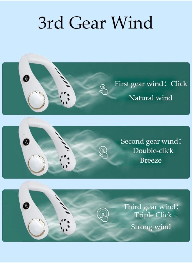 Portable Neck Fan with Battery Display 3 Speed Rechargeable Bladeless Neck Fan, Adjustable Wearable Personal Fan for Women and Men Great Cooling Fan For Travel, Outdoors & Sports