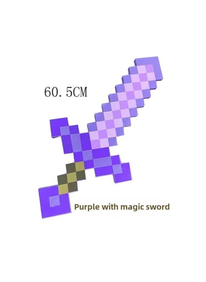 My World Arms Surrounding Hand-made Torch Lamp Children's Toy Axe Bow And Arrow Foam Diamond Sword Shield Model-Color:[purple With Magic Sword]