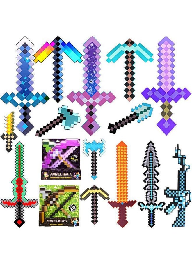 My World Arms Surrounding Hand-made Torch Lamp Children's Toy Axe Bow And Arrow Foam Diamond Sword Shield Model-Color:[purple With Magic Sword]