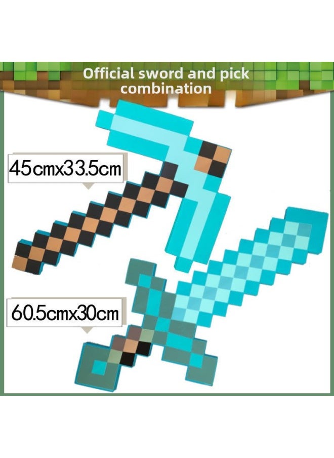 My World Arms Surrounding Hand-made Torch Lamp Children's Toy Axe Bow And Arrow Foam Diamond Sword Shield Model-Color:[official Sword And Pickaxe Combination]