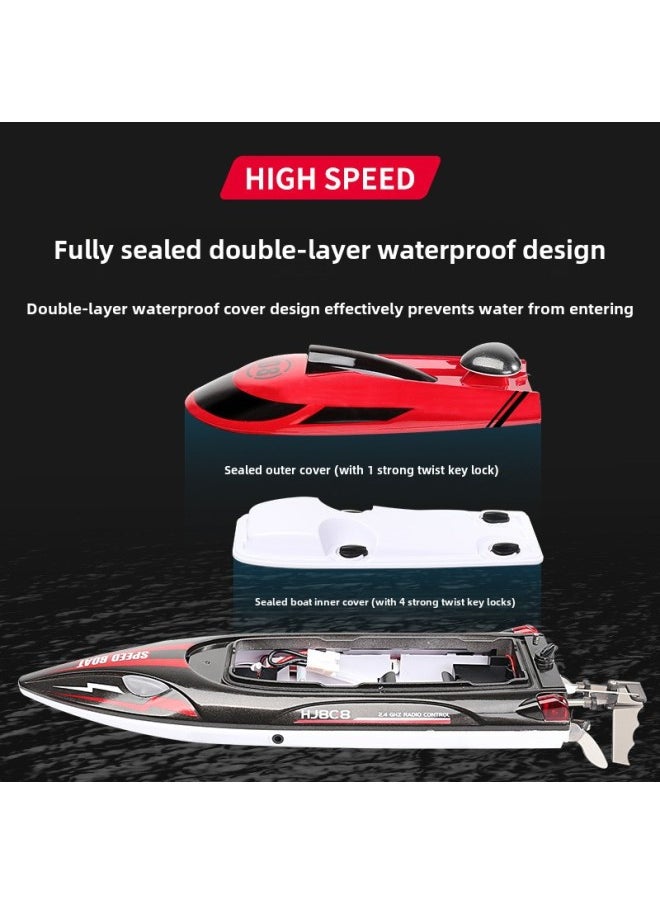 High-Speed Remote Control Boat HJ808 2.4G Hydrodynamic Racing Yacht Model Children's Toy Competitions Boat For Boys-Color:Red (Chinese Packaging)
