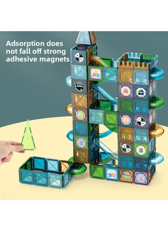 Magnetic Pieces Pipe Ball Pure Magnetic Suction Stone Children's Educational Early Education Slide Diy Assembled Magnetic Building Blocks Toy-Specifications:45PCS