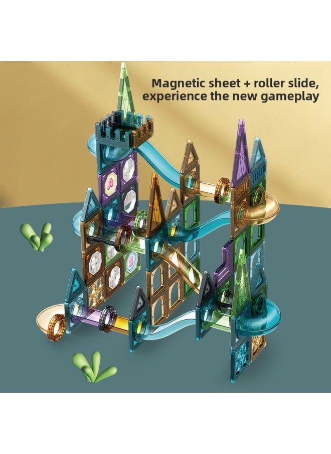 Magnetic Pieces Pipe Ball Pure Magnetic Suction Stone Children's Educational Early Education Slide Diy Assembled Magnetic Building Blocks Toy-Specifications:45PCS