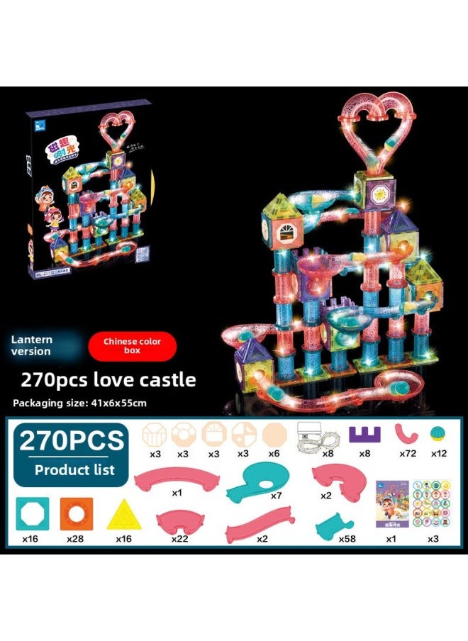 Color Window Magnetic Light Ball Track Changeable Three-dimensional Magnetic Piece Children's Splicing Building Block Toys-Color:[Light-Chinese Color Box] Love Castle (270 Pieces) 2506G
