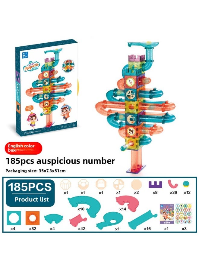 Color Window Magnetic Light Ball Track Changeable Three-dimensional Magnetic Piece Children's Splicing Building Block Toys-Color:[English Color Box] Auspicious Number (185 Pieces) 1964G