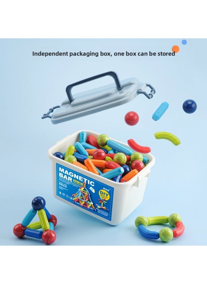 Variable Magnetic Bar Puzzle Early Education Magnet Toy Storage Box Assembled Strong Magnetic Children Building Blocks Wholesale-Color:Changeable Magnetic Rod 128p Storage Box
