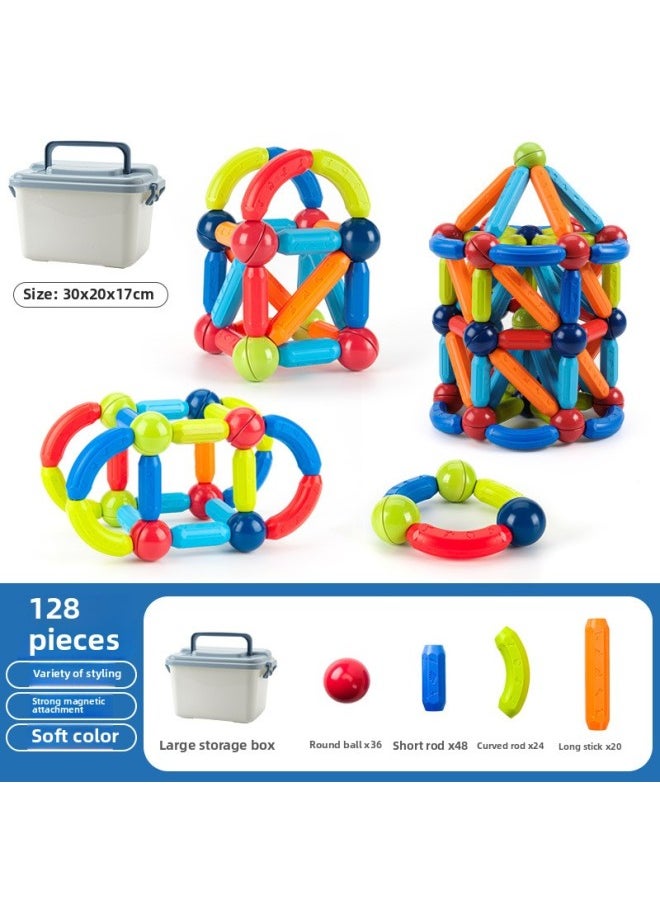 Variable Magnetic Bar Puzzle Early Education Magnet Toy Storage Box Assembled Strong Magnetic Children Building Blocks Wholesale-Color:Changeable Magnetic Rod 128p Storage Box