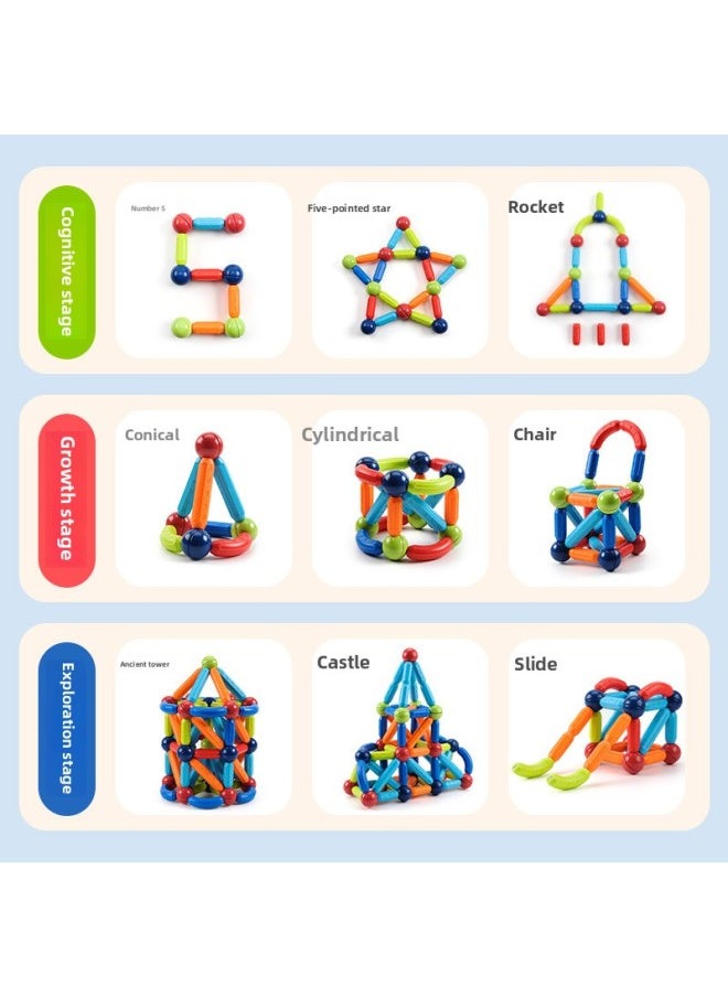 Variable Magnetic Bar Puzzle Early Education Magnet Toy Storage Box Assembled Strong Magnetic Children Building Blocks Wholesale-Color:Changeable Magnetic Rod 128p Storage Box