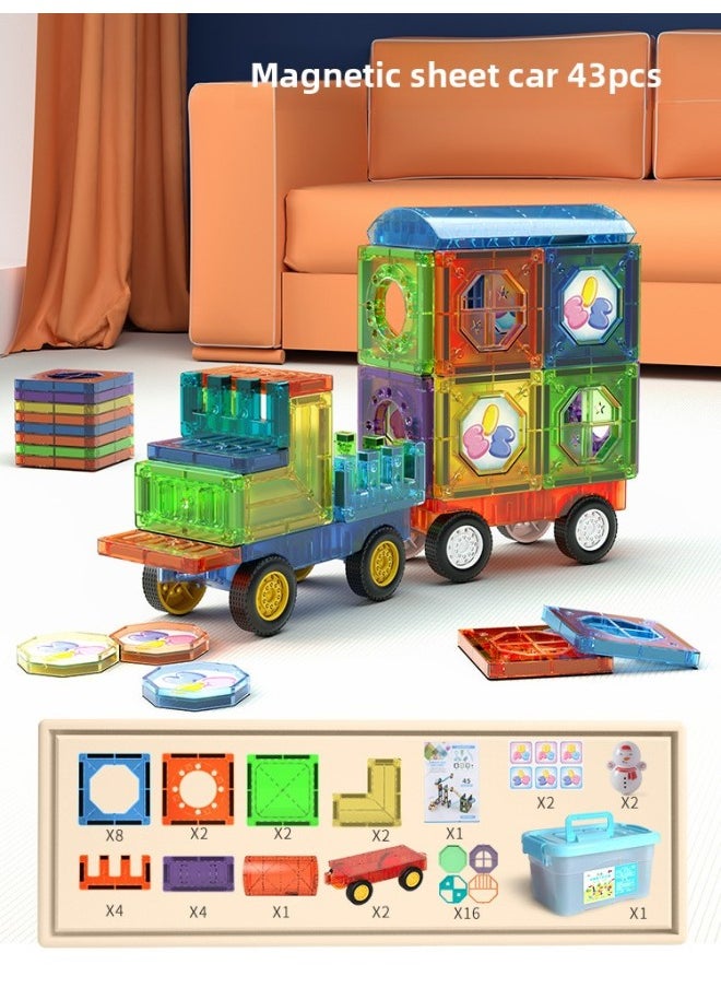 Color Window Magnetic Sheet Assembly Car Castle Pure Magnetic Magnet Stone Children's Educational Early Education Diy Building Block Toy-Specifications:Magnetic Sheet 43