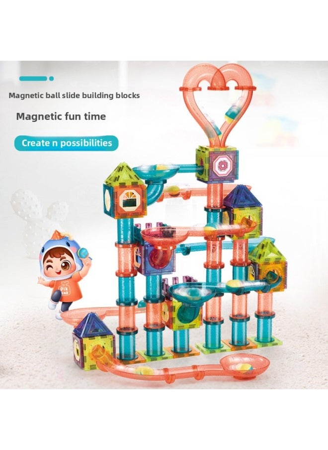 Color Window Magnetic Light Ball Track Changeable Three-dimensional Magnetic Piece Children's Splicing Building Block Toys-Color:[Chinese Color Box] Xiaolong (107 Pieces) 990G