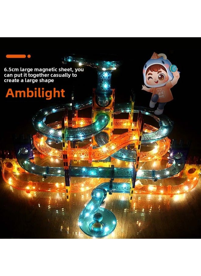 Color Window Magnetic Light Ball Track Changeable Three-dimensional Magnetic Piece Children's Splicing Building Block Toys-Color:[Chinese Color Box] Xiaolong (107 Pieces) 990G