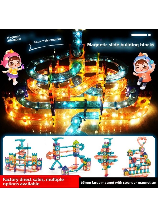 Color Window Magnetic Light Ball Track Changeable Three-dimensional Magnetic Piece Children's Splicing Building Block Toys-Color:[Chinese Color Box] Xiaolong (107 Pieces) 990G