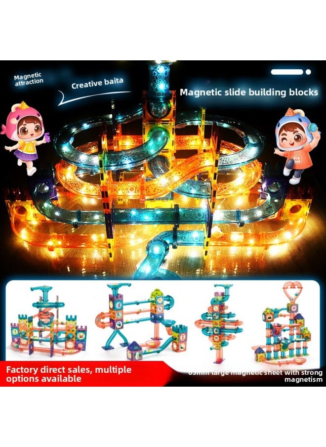 Color Window Magnetic Light Ball Track Changeable Three-dimensional Magnetic Piece Children's Splicing Building Block Toys-Color:[Chinese Color Box] Xiaolong (107 Pieces) 990G