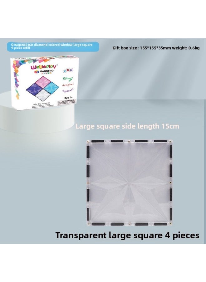 Wellbbplay Vibe Diamond Face Color Window Magnetic Piece Building Blocks Supplementary With Transparent Pipe Magnet Puzzle-Color:Star Diamond Grand Square 4 Pieces Supplemental Transparent