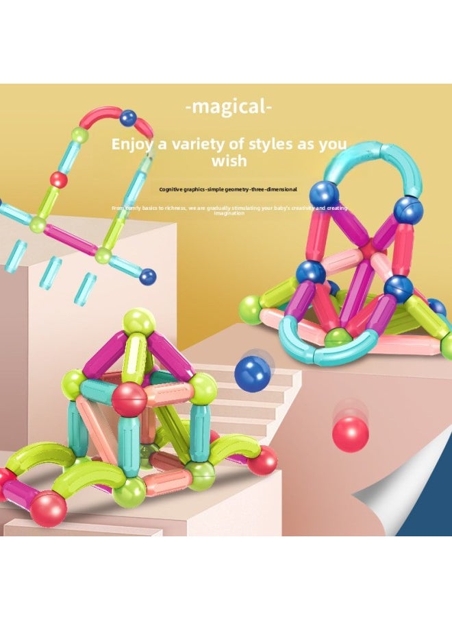 Magnetic Stick Children's Early Education Educational Toys Intellectual Development Variables Male And Girl Assembled Magnetic Building Blocks-Color:Tumbler Magnetic Bar 55PCs With Storage Box