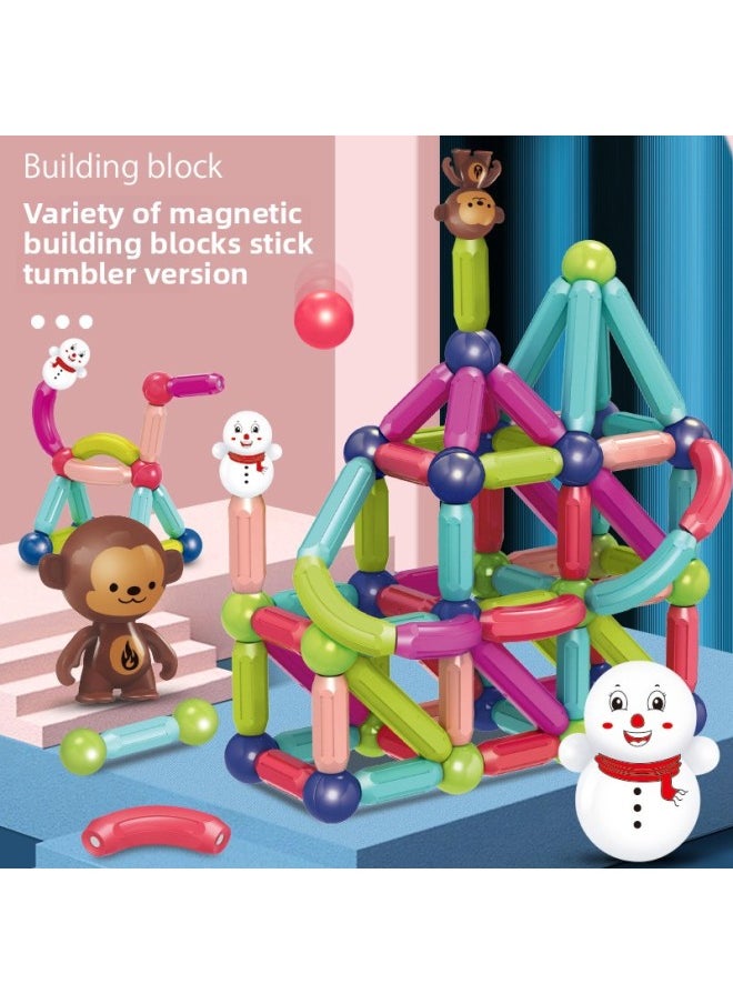 Magnetic Stick Children's Early Education Educational Toys Intellectual Development Variables Male And Girl Assembled Magnetic Building Blocks-Color:Tumbler Magnetic Bar 55PCs With Storage Box