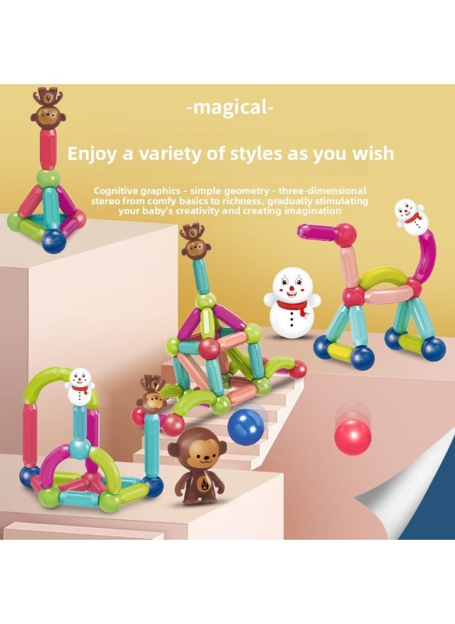 Magnetic Stick Children's Early Education Educational Toys Intellectual Development Variables Male And Girl Assembled Magnetic Building Blocks-Color:Tumbler Magnetic Bar 55PCs With Storage Box