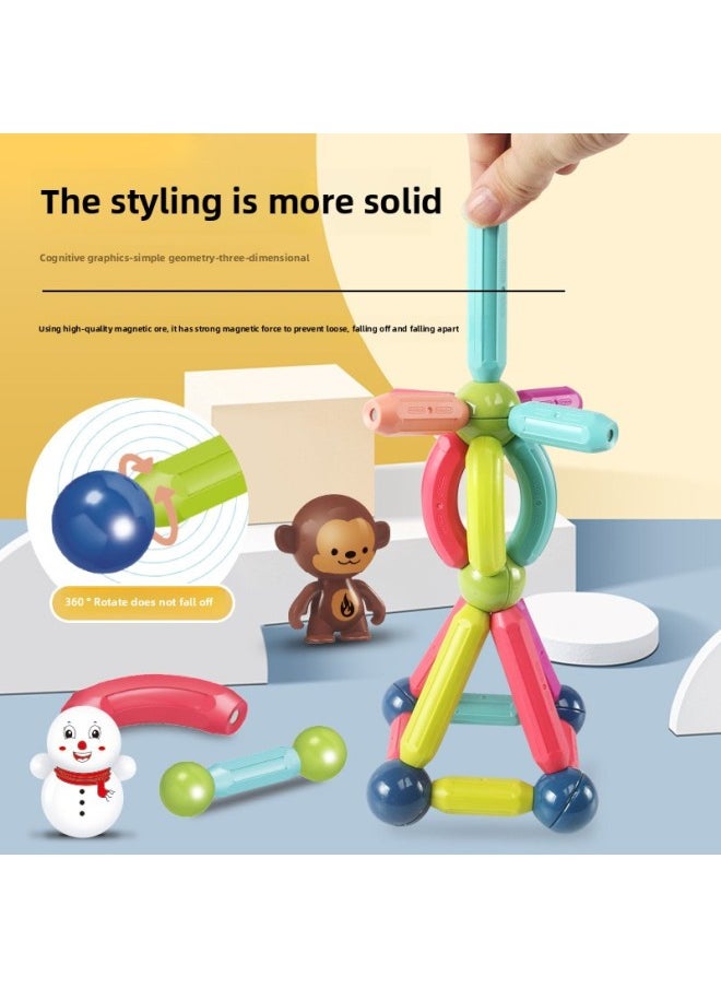 Magnetic Stick Children's Early Education Educational Toys Intellectual Development Variables Male And Girl Assembled Magnetic Building Blocks-Color:Tumbler Magnetic Bar 55PCs With Storage Box