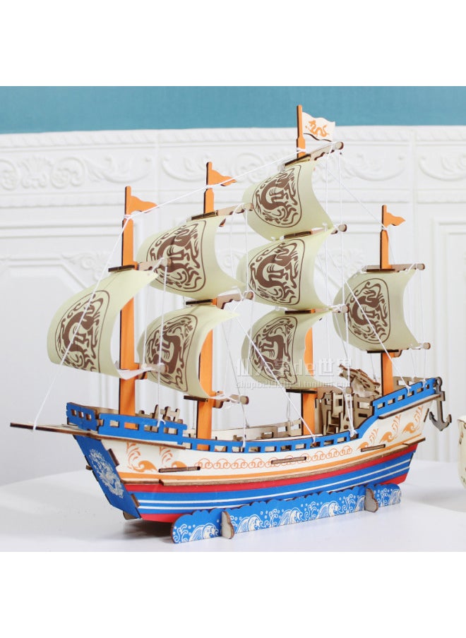 Cruise Cargo Ship Model Ornaments Manual Diy Assembled Simulation Wooden Sail Ship Puzzle Wooden Toy-Color:Ming Dynasty Business Boat