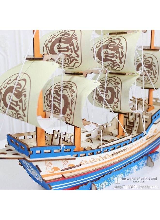Cruise Cargo Ship Model Ornaments Manual Diy Assembled Simulation Wooden Sail Ship Puzzle Wooden Toy-Color:Ming Dynasty Business Boat