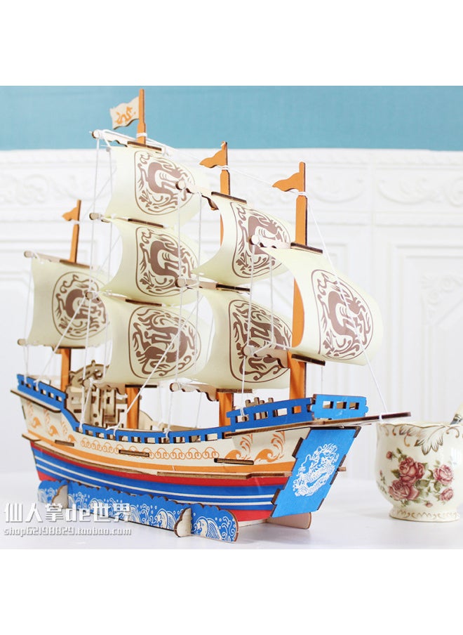 Cruise Cargo Ship Model Ornaments Manual Diy Assembled Simulation Wooden Sail Ship Puzzle Wooden Toy-Color:Ming Dynasty Business Boat