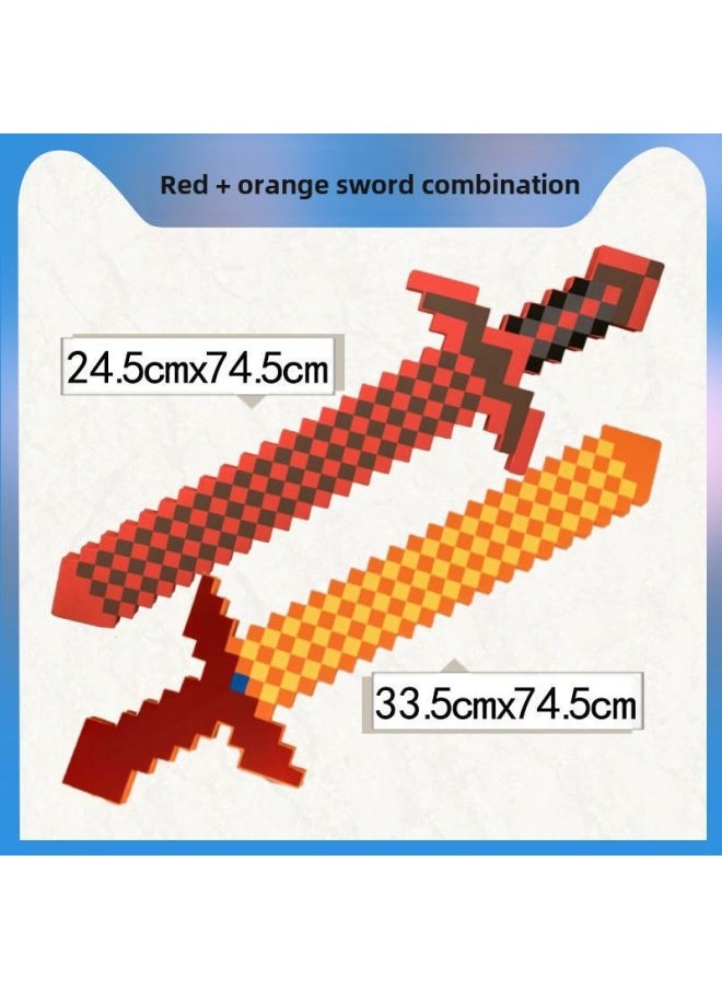 My World Arms Surrounding Hand-made Torch Lamp Children's Toy Axe Bow And Arrow Foam Diamond Sword Shield Model-Color:[orange Sword + Red Sword Combination]