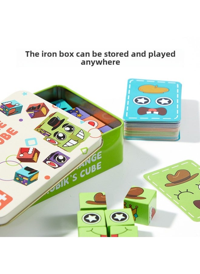Face-changing Rubik's Cube Building Blocks Puzzle You Cry I Laugh Children's Thinking Educational Desktop Baby Parent-child Interactive Game Toys-Color: Four People Fight Face-changing Rubik's Cube To Press The Bell-Specifications:No Specifications