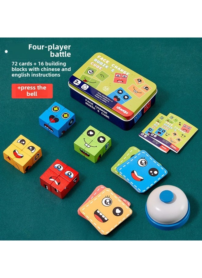 Face-changing Rubik's Cube Building Blocks Puzzle You Cry I Laugh Children's Thinking Educational Desktop Baby Parent-child Interactive Game Toys-Color: Four People Fight Face-changing Rubik's Cube To Press The Bell-Specifications:No Specifications
