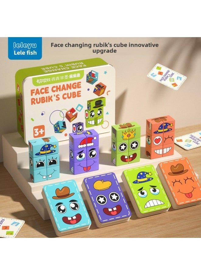 Face-changing Rubik's Cube Building Blocks Puzzle You Cry I Laugh Children's Thinking Educational Desktop Baby Parent-child Interactive Game Toys-Color: Four People Fight Face-changing Rubik's Cube To Press The Bell-Specifications:No Specifications