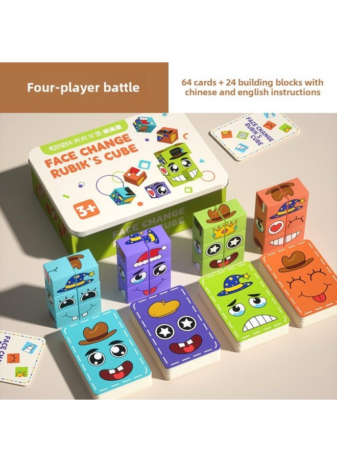 Face-changing Rubik's Cube Building Blocks Puzzle You Cry I Laugh Children's Thinking Educational Desktop Baby Parent-child Interactive Game Toys-Color:Upgrading Six Blocks Happier  Four People Fight Face-changing Rubik's Cube-Specifications:No Specifications