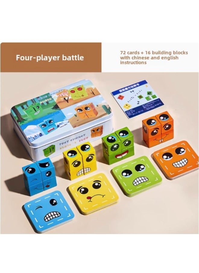 Face-changing Rubik's Cube Building Blocks Puzzle You Cry I Laugh Children's Thinking Educational Desktop Baby Parent-child Interactive Game Toys-Color:Leleyu/face-changing Rubik's Cube/four-player Battle/light Blue Model-Specifications:No Specifications
