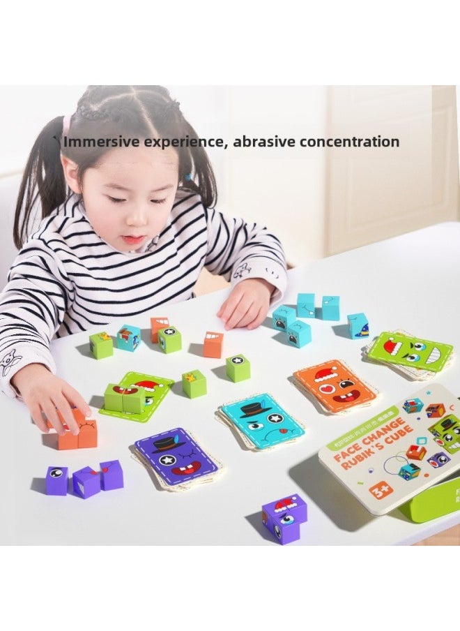 Face-changing Rubik's Cube Building Blocks Puzzle You Cry I Laugh Children's Thinking Educational Desktop Baby Parent-child Interactive Game Toys-Color:Leleyu/face-changing Rubik's Cube/four-player Battle/light Blue Model-Specifications:No Specifications