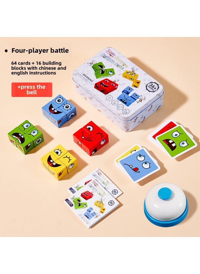 Face-changing Rubik's Cube Building Blocks Puzzle You Cry I Laugh Children's Thinking Educational Desktop Baby Parent-child Interactive Game Toys-Color: Four People Fight Face-changing Rubik's Cube To Press The Bell-Specifications:No Specifications