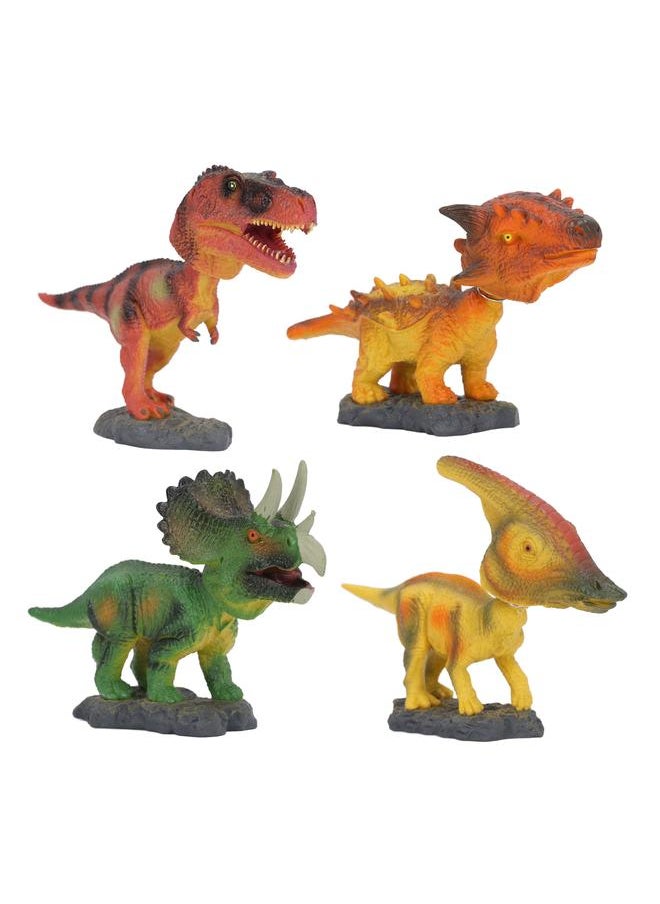 4pcs Shaking Head Dinosaur Toy Educational Spring Connection PVC Metal Realistic Figures Set for Kids