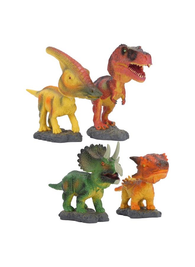 4pcs Shaking Head Dinosaur Toy Educational Spring Connection PVC Metal Realistic Figures Set for Kids