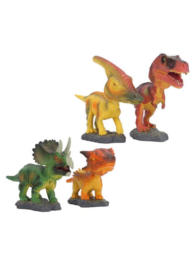 4pcs Shaking Head Dinosaur Toy Educational Spring Connection PVC Metal Realistic Figures Set for Kids