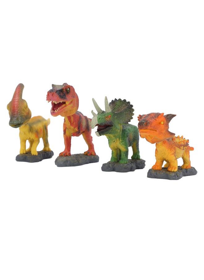 4pcs Shaking Head Dinosaur Toy Educational Spring Connection PVC Metal Realistic Figures Set for Kids