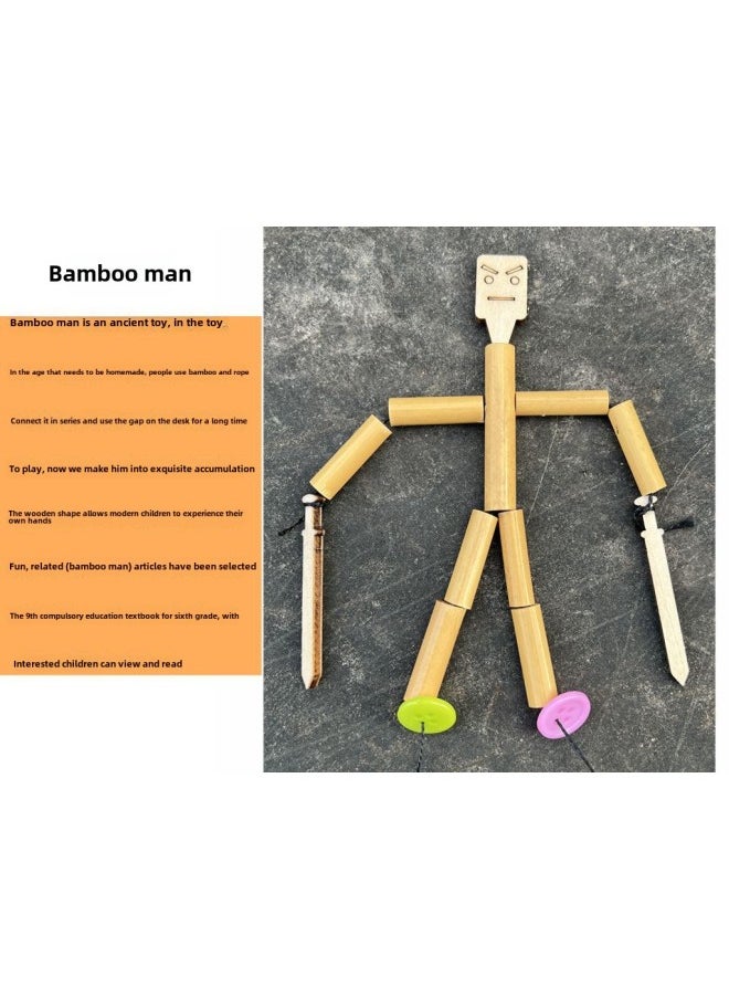 Bamboo Man Material Bag Double Battle Toy Sixth Grade Textbook Same Style Student Handmade Diy Homemade Puppet Man-Color:Slub Man