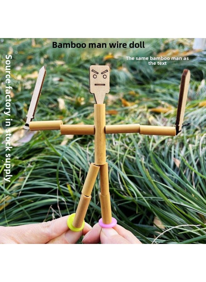 Bamboo Man Material Bag Double Battle Toy Sixth Grade Textbook Same Style Student Handmade Diy Homemade Puppet Man-Color:Slub Man