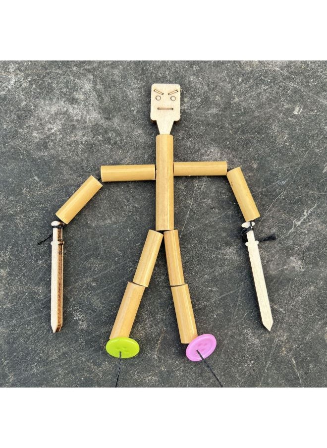 Bamboo Man Material Bag Double Battle Toy Sixth Grade Textbook Same Style Student Handmade Diy Homemade Puppet Man-Color:Slub Man