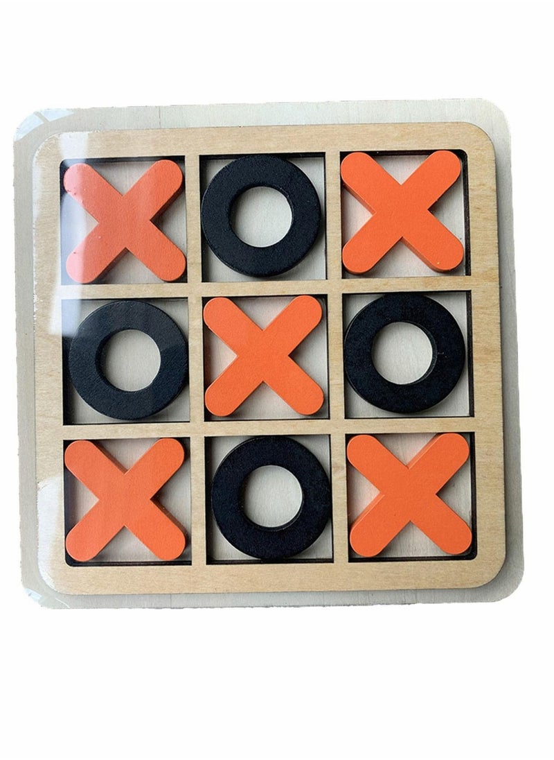 Tic Tac Toe Game Toy, Classic Wooden Checkerboard Educational Family Toys Set, Portable Casual Tabletop for Adults and Kids 3 Pcs