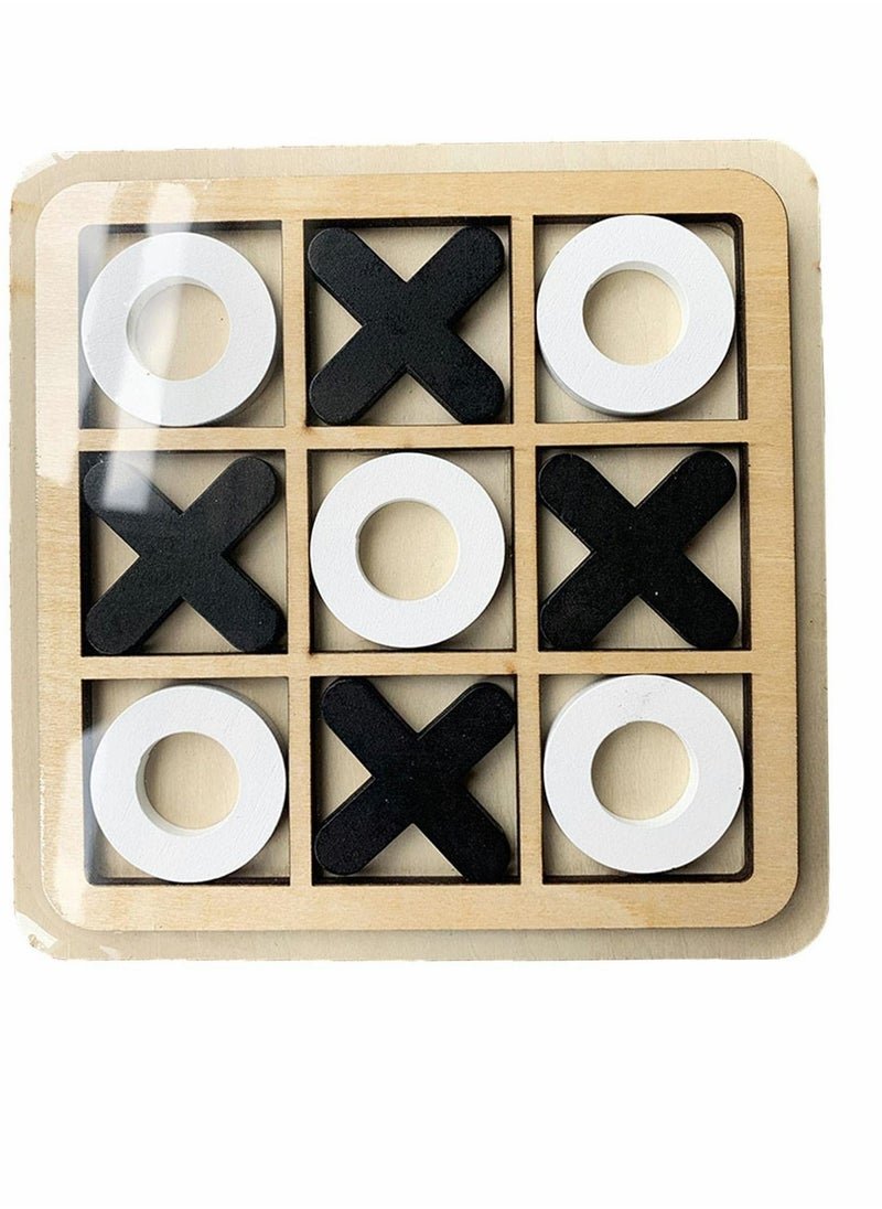 Tic Tac Toe Game Toy, Classic Wooden Checkerboard Educational Family Toys Set, Portable Casual Tabletop for Adults and Kids 3 Pcs