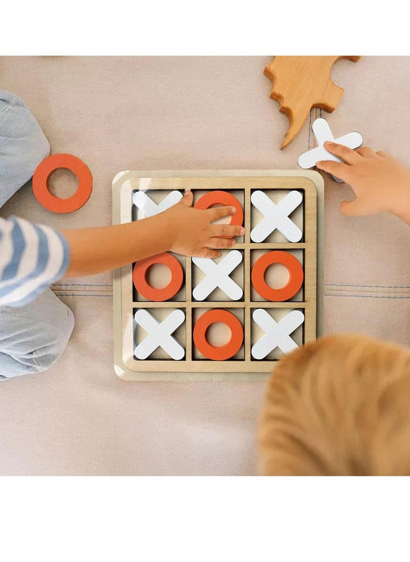 Tic Tac Toe Game Toy, Classic Wooden Checkerboard Educational Family Toys Set, Portable Casual Tabletop for Adults and Kids 3 Pcs