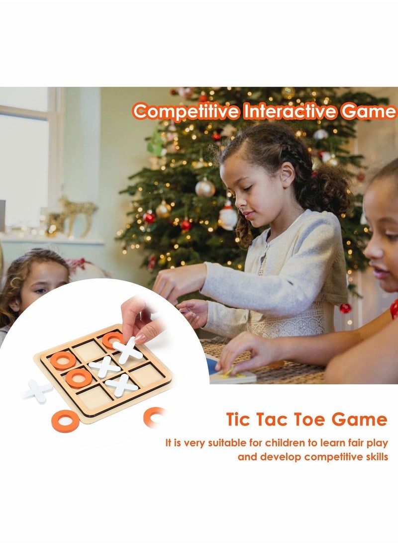 Tic-Tac-Toe Game Toy, Classic Wooden Checkerboard Educational Family Toys Set, Portable Casual Tabletop for Adults and Kids, Party Classroom Games (White Orange)