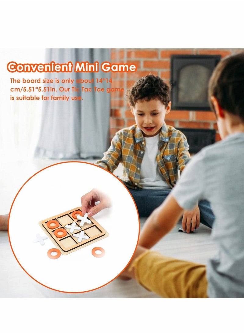 Tic-Tac-Toe Game Toy, Classic Wooden Checkerboard Educational Family Toys Set, Portable Casual Tabletop for Adults and Kids, Party Classroom Games (White Orange)