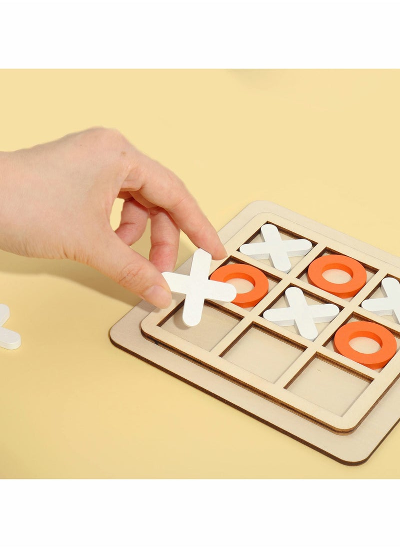 Tic-Tac-Toe Game Toy, Classic Wooden Checkerboard Educational Family Toys Set, Portable Casual Tabletop for Adults and Kids, Party Classroom Games (White Orange)