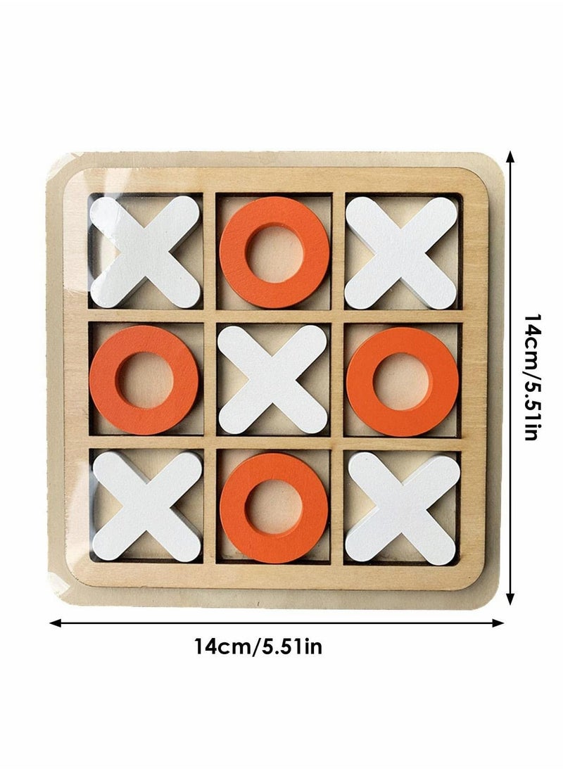 Tic-Tac-Toe Game Toy, Classic Wooden Checkerboard Educational Family Toys Set, Portable Casual Tabletop for Adults and Kids, Party Classroom Games (White Orange)