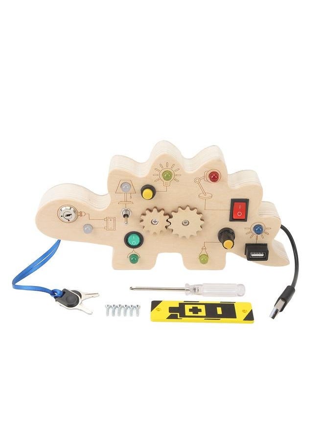 Dinosaur Wooden Board Toy with LED Light Switch Educational Portable Activity Sensory for Toddlers