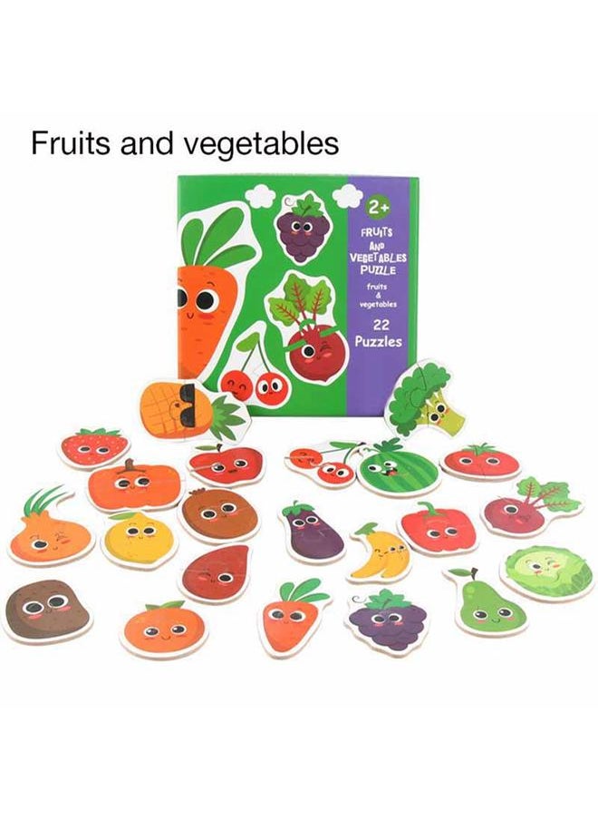 Wooden Cognition Puzzles Toys Baby Kids Learning Educational Game Card ToyVegetable and Fruit Type